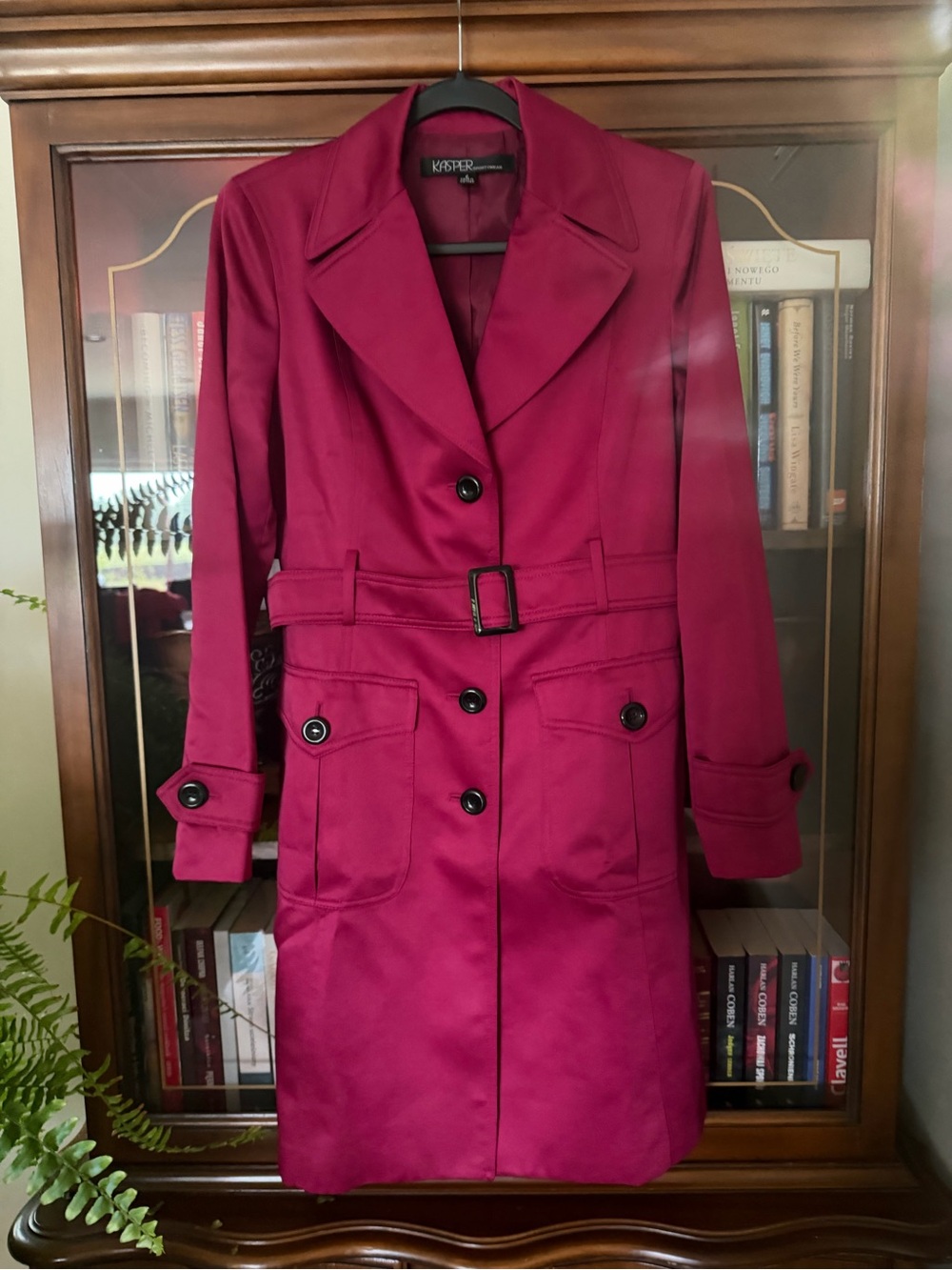 Kasper Magenta Trench Coat with Belt